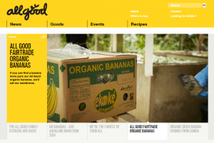 all good organics website with image of fairtrade organic bananas