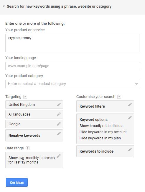 google adwords keyword planner cryptocurrency keyword research options