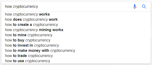 google autocomplete search results for cryptocurrency with the word how preceding the search term