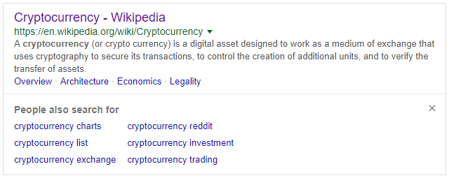 google people also search for results for cryptocurrency after clicking on the result then clicking back to the serp